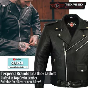 Leather Brando Motorbike Jacket Marlon Biker Motorcycle With Genuine CE Armour - Picture 1 of 23