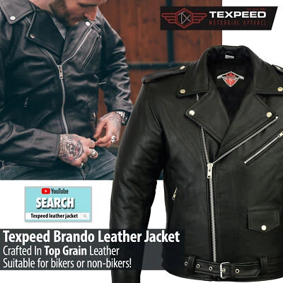 Leather Brando Motorbike Jacket Marlon Biker Motorcycle With Genuine CE Armour - Image 1 of 4