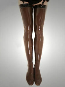 NEW Latex rubber high-quality women's coffee colored stockings XS~XXL HOT