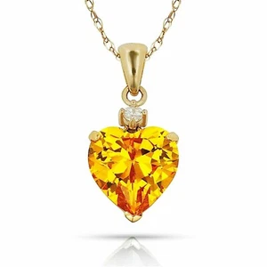 14K Yellow Gold 0.75" w/bail CZ Heart Pendant November Yellow Topaz Birthstone - Picture 1 of 1
