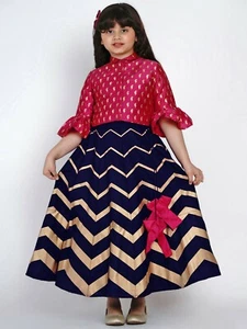 Girls Pink & Navy Blue Lehenga Choli Set | Size 4-5Y | Indian Wedding Outfit - Picture 1 of 7