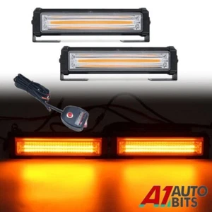 2X Cob Led Front Grille Emergency Warning Strobe Flashing Amber Light Lamp Bar - Picture 1 of 9