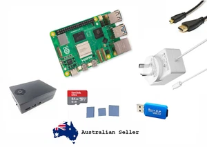 Raspberry Pi 5B 2/4/8GB Kit Aluminium Case AU Power Supply Fan 64GB MSD HDMI - Afbeelding 1 van 6