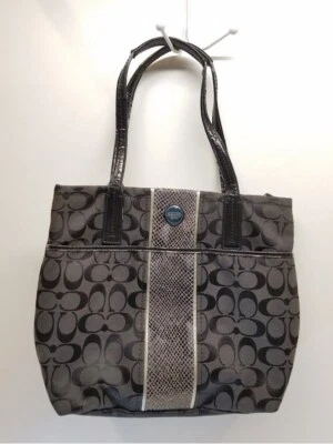 COACH Signature Python Stripe Tote Shoulder Canvas Handbag (H1360-F25706)  - Image 1 of 4