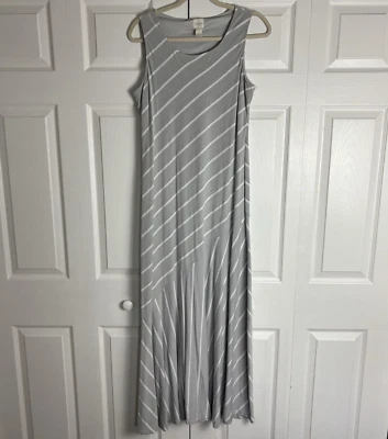 Chico's Dress Womens 1 Medium Gray Metallic Striped Maxi Sleeveless Knit Stretch - Image 1 of 4
