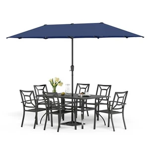8 Piece Patio Dining Set Outdoor Furniture Patio Table and Chairs with Umbrella - Picture 1 of 10