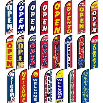 Open Welcome Grand Opening Windless Full Sleeve Advertising Banner Flags - Image 1 of 3