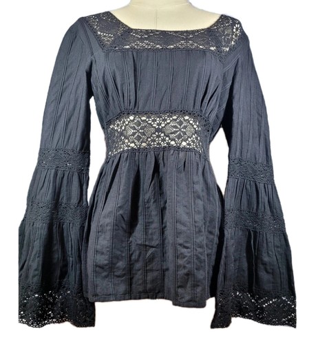 Top Michael Kors Off The Shoulder in pizzo nero taglia S maniche a campana gotico capriccioso