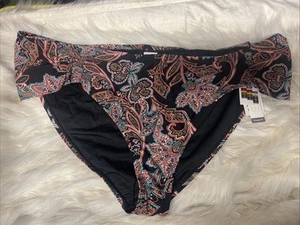Time and Tru Low Rise Cheeky Swim Bottom Rich Black Paisley 1X (16-18w) - Picture 1 of 2