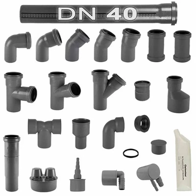 DN 40 HT Rohr Abwasserrohr Abflussrohr Bogen Muffe Abzweig Stopfen Winkel DN40 - Bild 1 von 2