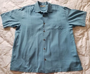 Men's TOMMY BAHAMA Blue Short Slv Textured Silk Casual Button Shirt, sz XL - Picture 1 of 1