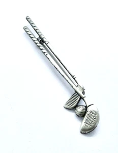 Vintage Danecraft Sterling Silver Signed Golf Clubs w Golf Ball Pin - 2.5" - Picture 1 of 4