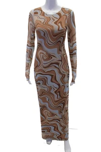 AFRM Women's Round Neck Long Sleeves Fitted Maxi Dress Brown Size XS - Picture 1 of 6