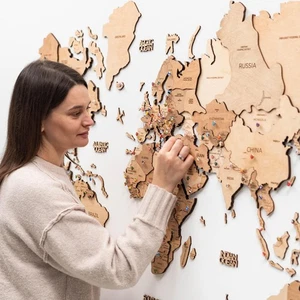 Mappa del Mondo in Legno 3D Wall Art Grande Decorazione da Parete in Legno Casa Idea Regalo Legno... - Foto 1 di 9