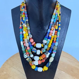 Vintage venezianische afrikanische Handel Perlen Chevron Millefiori Kente Krobo Holz Glas - Bild 1 von 15