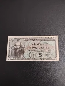 Military Payment Certificate 5 Cents, Series 481 (19) - Picture 1 of 2