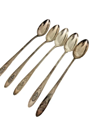 BIRD OF PARADISE 5 Iced Tea Spoons 1923 Silverplate Art Deco Community Plate - Image 1 of 4