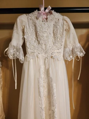 Handmade Mini Wedding Dress with Vintage Lace Decoration or for Toddler  - Image 1 of 4