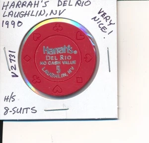 $5 CASINO CHIP -HARRAH'S DEL RIO LAUGHLIN NV 1990 8-SUITS H/S #V2731 VERY NICE! - Picture 1 of 2