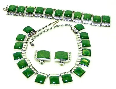 Deco COLLAR Pulsera PENDIENTES Cromo VERDE Amarillo MARMOLADO Azulejos Cuadrados CONJUNTO Foto 1 de 4