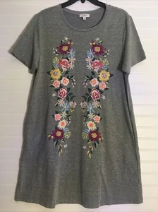 UMGEE Gray Colorful Floral Embroidered Pocket Cotton Blend Dress Travel Beach M - Picture 1 of 4