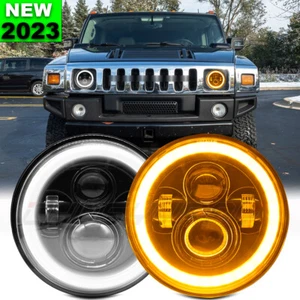 For Hummer H2 2003-2009 Pair 7" inch Round LED Headlights High Low Beam DRL Lamp - Picture 1 of 12