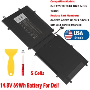 4DV4C Battery For Dell XPS 18 1810 1820 Serie Table D10H3 63FK6 14.8V 69Wh 5Cell - Picture 1 of 10