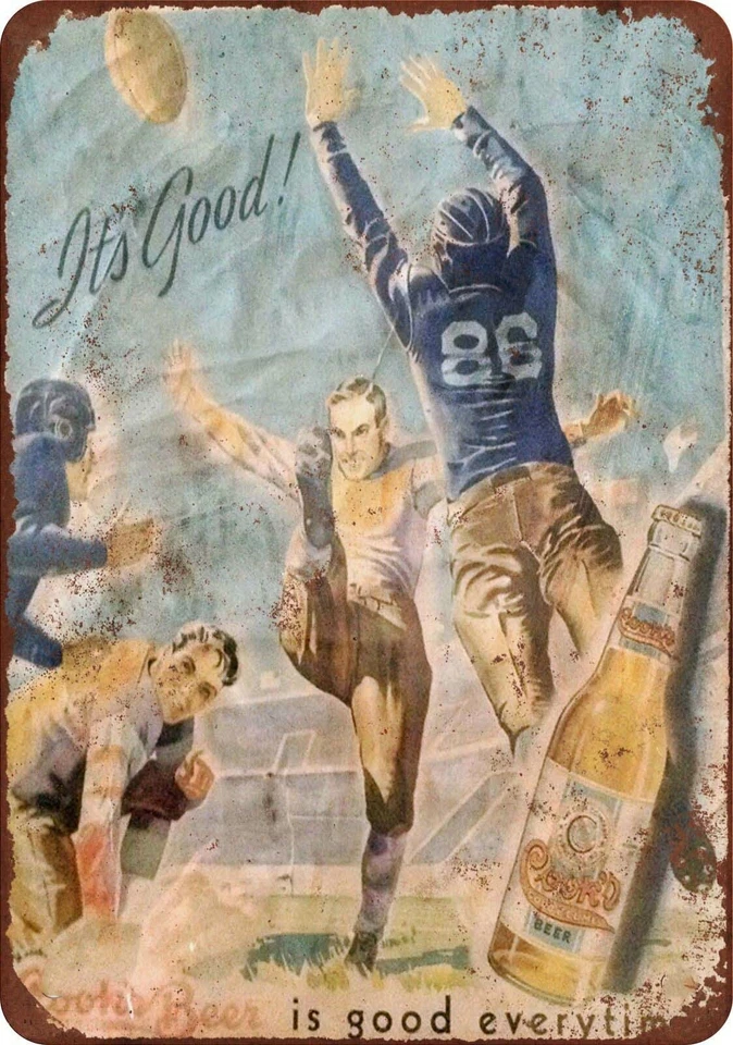 Letrero metálico reproducción aspecto vintage de cerveza y fútbol americano Cook's 8 x 12 Foto 1 de 1