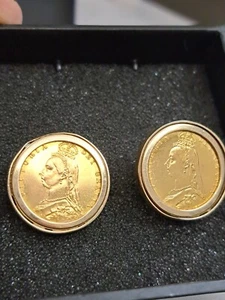 22Ct Gold Half Sovereign cufflinks Queen Victoria 1887 with solid 9ct Gold Frame - Picture 1 of 20