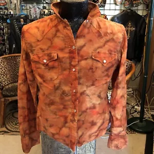 RARE Vintage H Bar C Women’s Flame Print Pearl Snap Long Sleeve Shirt - Picture 1 of 13