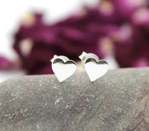Solid Sterling Silver Tiny Heart Stud Earrings-Silver Earrings - Picture 1 of 3