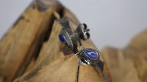 Vintage Sterling Silver 925 Earrings Studs Lapis Lazuli Blue Sky Tears Raindrops - Picture 1 of 7