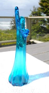 Vaso in vetro elasticizzato oscillante MCM blu vintage 5 dita 10" fondo piatto - Foto 1 di 6