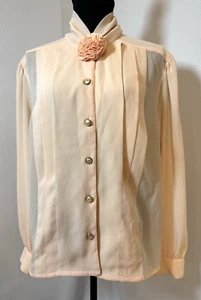 Vintage Josephine Blouse Women's 16 Peach Rose Detail Long Sleeve 80s W15 - Picture 1 of 8