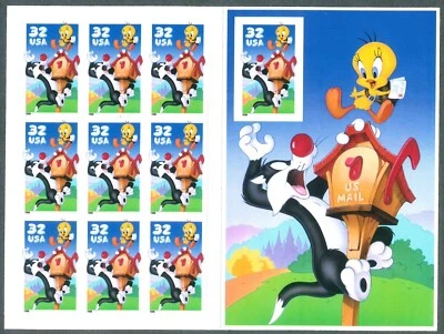 Scott #3204 32¢ Sylvester & Tweetie Mint Sheet MNH - Image 1 of 2