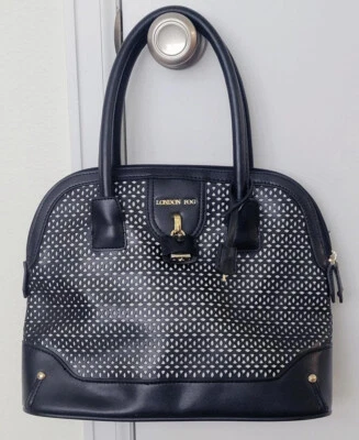 London Fog Black Laser Cut Vegan Leather Purse Handbag Gold Lock - Image 1 of 4