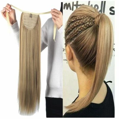 16-24 inch Long Straight Remy Human Hair Ponytail Clip in Hair Extensions 80G - Image 1 of 4