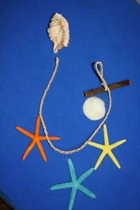 (2) Fiesta Seashell Mobiles Colorful Tiki Bar Decor Natural Starfish, 2 Mobiles - Picture 1 of 10