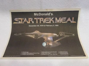 Forro Bandeja McDonald's MUY RARO Star Trek de 1979 MUY MUY RARO NOS Y VINTAGE - Imagen 1 de 9