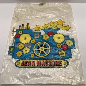 Vintage Jean Machine 1975 Graphic Print Logo Shopping Bag Plastic 13”x 17” Rip - Picture 1 of 9