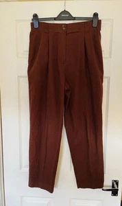 ST MICHAEL Vintage M&S Rust Linen & Cotton Trousers Sz 12 31W 28L Mint - Picture 1 of 4