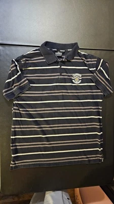 Camisa polo masculina listrada oficial Guiness 2XL preto/branco/bege cerveja logotipo golfe - Imagem 1 de 4