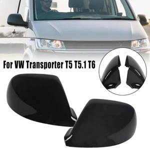 2* Glossy Schwarz Spiegelkappen Spiegel Abdeckung Für VW Für Transporter T5 T5.1 - Picture 1 of 11