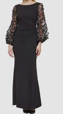 Vestido para mujer Eliza J negro 3D floral manga barco cuello barco talla grande 16W Foto 1 de 3