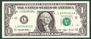 1993 $1 FRN SAN FRANCISCO - "LE" BLOCK - SN L 20754912 E - UNC - Picture 1 of 2