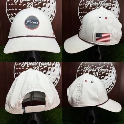 Titleist 高尔夫木板路绳可调节爸爸帽子白色美国国旗星条 — 第 1/4 张图片