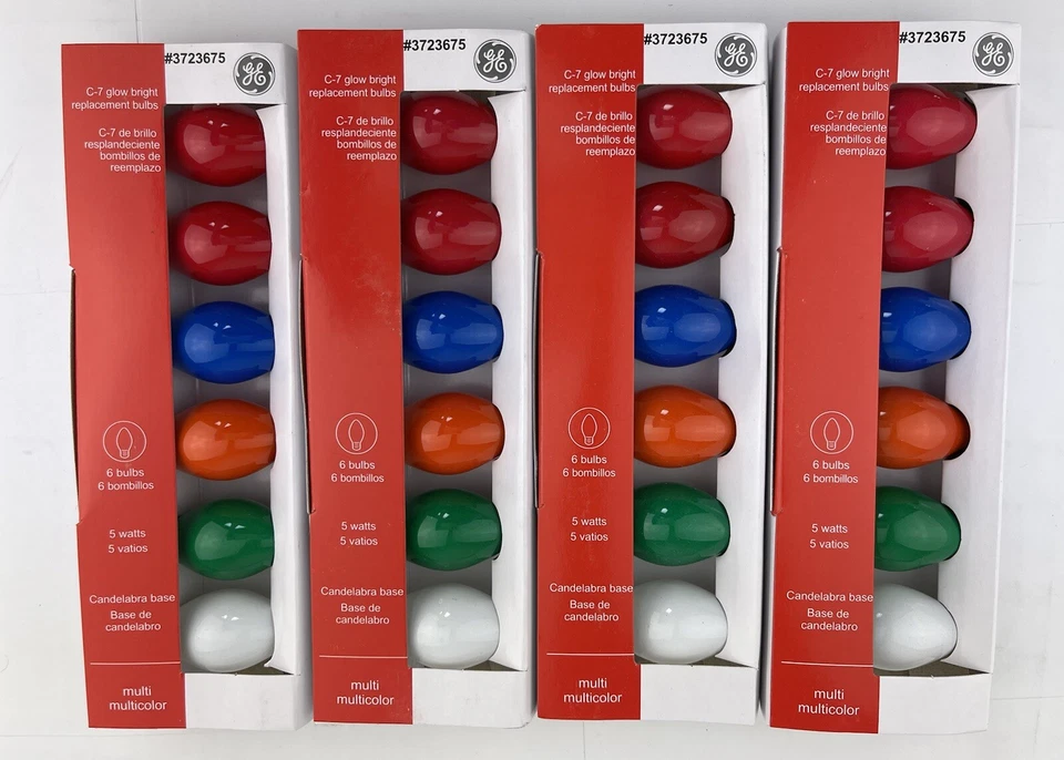 34 Packs GE C-7 Glow Bright Christmas Bulbs MultiColor 5 Watts C7 200 Each