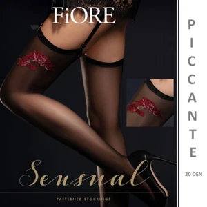 Fiore Piccante glitter sheer fancy style stockings 20 den black red hosiery - Picture 1 of 4
