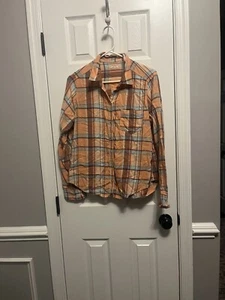 Hollister Pfirsich & Blau Kariert Flanell Damen L. Herbst oder Kürbis Patch Cabinicore - Bild 1 von 4