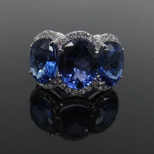 Feiner 9,49ct Tansanit & 0,84ct Diamant 18K Weißgold 3 Stein Ring - Bild 1 von 5
